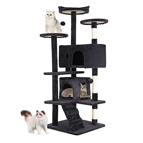 BestPet | 54" Cat Tree Tower | Dark Gray | Sturdy, Easy to Assemble, Multi-Level Activity Center with Sisal Scratching Posts, Condos, Perches, Hanging Cat Toys, Observation Decks & Ladder