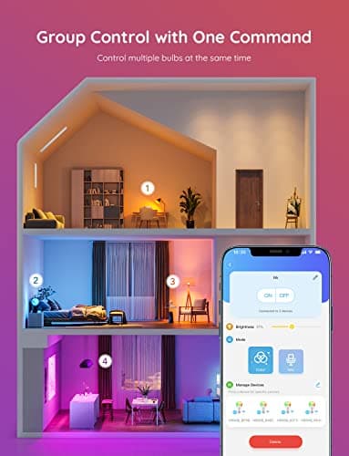 Govee Smart Light Bulbs, Color Changing Light Bulb, Work with Alexa and Google Assistant, 16 Million Colors RGBWW, WiFi & Bluetooth LED Light Bulbs, Music Sync, A19, 800 Lumens, 4 Pack 5