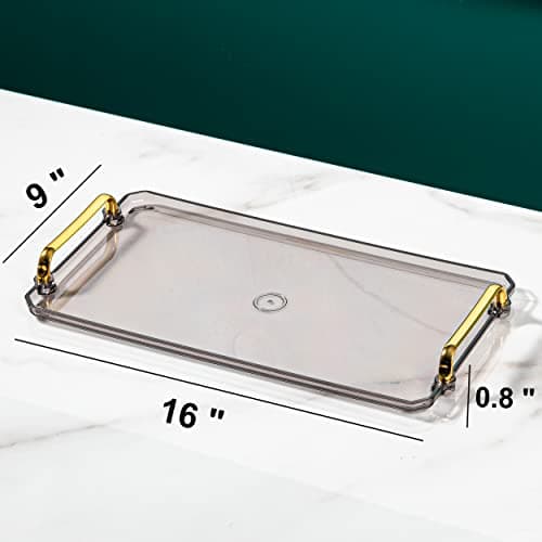 Waltsun Acrylic Serving Tray with Handles Ottoman Countertop Decorative Tray Serving Tray Spill-Proof Tray for Coffee Table Living Room Bedroom16 x 9 x 0.8 inches (Amber) 7