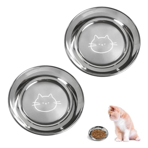 Stainless Steel Cat Bowls Food Dishes for Indoor Cats Cats Shallow Whisker Friendly 6.4Inches Cat Food Water Dishes Bowls Whisker Fatigue Relief Dishwasher Safe 2Pcs