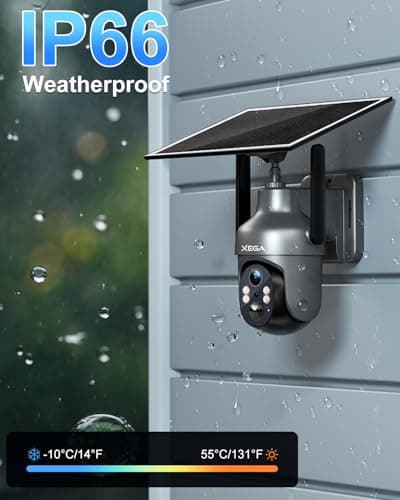 Xega 4G LTE Cellular Security Camera with Built-in Sim Card, Solar Powered Wireless Outdoor Security Camera, 2K Super HD PTZ 360° View PIR Motion Detection, Color Night Vision, 2 Way Talk, IP66 6