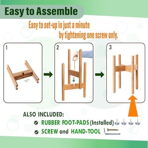 Plant Stand Indoor - Corner, Table and Floor Planter Holder - Adjustable, Durable Bamboo Wood - Fits 8, 10, 12-inch Dia Small, Mid-Large, Tall or Short Pot Sizes 5