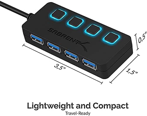 SABRENT 4 Port USB 3.0 Hub with Individual LED Lit Power Switches, Includes 5V/2.5A Power Adapter (HB-UMP3) 6