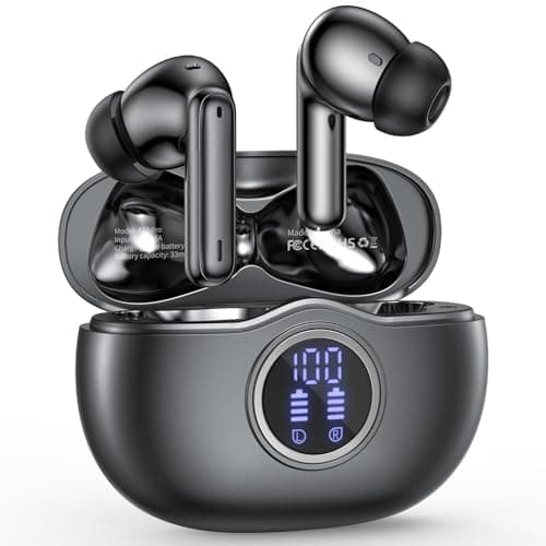 Wireless Earbuds Bluetooth 5.3 Headphones 40 Hrs Playtime with LED Display, Deep Bass Stereo and Noise Cancelling Bluetooth Earbuds HD Mics IPX7 Waterproof Ear Bud for iPhone and Andorid, Metal Black