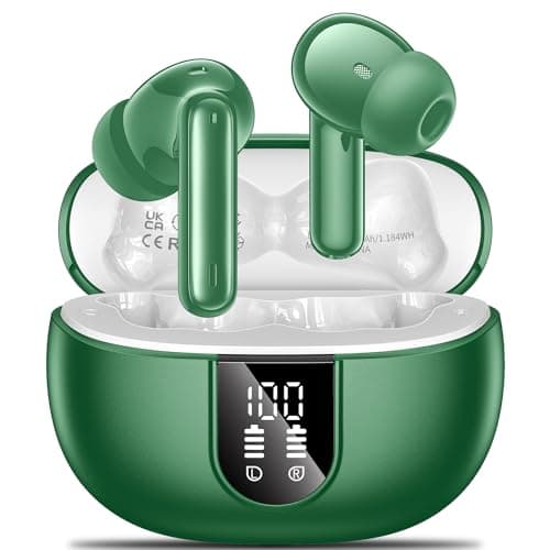 Wireless Earbuds,2024 Wireless Headphones HiFi Stereo Earphones with 4 ENC Noise Canceling Mic, 42Hs Playtime In Ear Earbud,Bluetooth 5.3 Sport Earphones with LED Power Display for Android iOS Green
