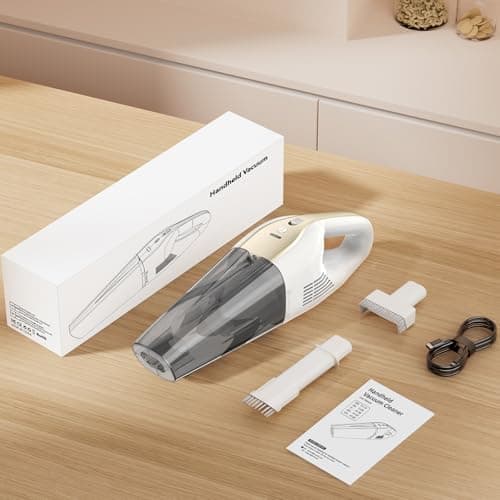 Handheld Vacuum Cordless, 16000Pa 160W Car Vacuum Cleaner with LED Screen,30Min Powerful Hand Held Vacuum Cleaner Portable Cordless Lightweight LED Light Fast Charge Multi-Nozzles for Home Car Office 8