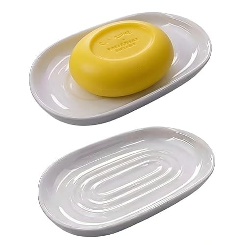 Soap Dish, Ceramic Soap Dish with Marble PatternShower, Soap Saver Tray for Bathroom, Kitchen Sink & Vanity, Multi-Use Holder for Jewelry, Rings, Keys (1 Pack, White)