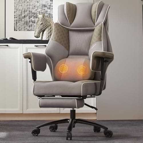 Dowinx Big and Tall Office Chair with Massage Lumbar Support,Executive Office Chair with Wide Thick Seat Cushion and Adjustable Armrest,Mesh Computer Gaming Chairs with Footrest (Grey)