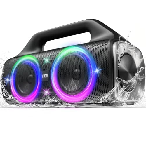 YIER Speakers, 80w (Peak) Portable Wireless Speaker with Lights, Stereo Loud Sound, IP67 Waterproof, Deep Bass Outdoor Speakers Bluetooth 5.3 Dual Pairing for Home Party Beach Camping, Gifts