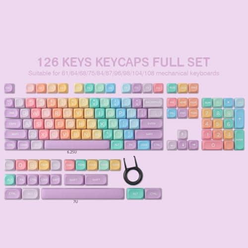 Tsungup MOA Profile Keycaps,PBT Cute Rainbow Candy Keycaps 126 Keys Dye-Sublimation Custom Keycap Set with Keycap Puller for Cherry Gateron MX Swithes Mechanical Keyboards 5