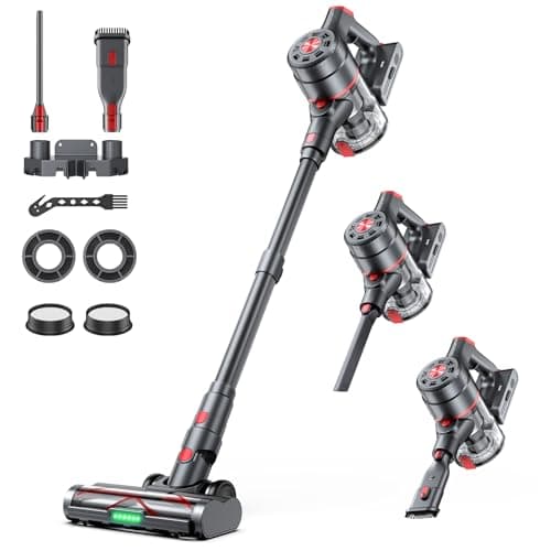 Cordless Vacuum Cleaner, 550W 45KPA Dual Motor Stick Vacuum for Home with 60mins Runtime, 6 LED Green Headlights, Self-Standing Design, V-Shaped Floor Brush for Carpet Tile Pet Hair Hardwood Floors