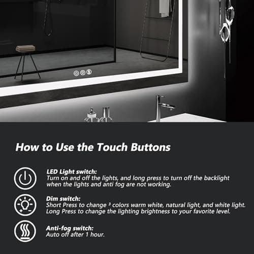 ROOMTEC 24 x 30 Inches LED Bathroom Mirror with Front and Backlit,Anti-Fog,3 Colors and Dimmable Light(Horizontal/Vertical), Silver 5