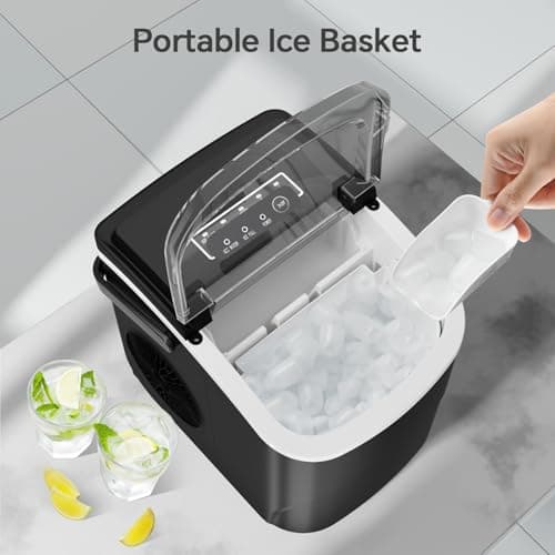 Crzoe Ice Makers Countertop with Handle, 2 Sizes of Ice, 9 Bullet Ice Cubes in 6 Mins, 26Lbs/24H, Portable Ice Maker with Self-Cleaning, Ice Machine for Home&Kitchen&Office&Party 7