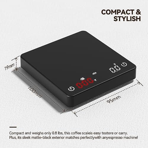 Coffee Scale with Timer, 0.1g High Precision Kitchen Scale, Drip Espresso Scale with Auto Tare, Touch Sensor and Silicone Cover - 4.4 lbs/2 kg 5