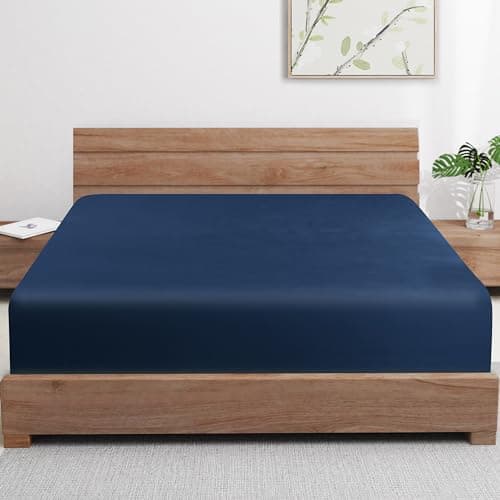 Bamboo Viscose Cooling Fitted Sheet King Size Only, 400 Thread Count, 16" Deep Pocket Cooling Bottom Sheets for Hot Sleeper, Silky Soft Breathable (King, Navy Blue