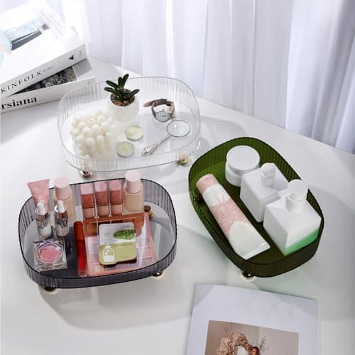 RAMFIYN Clear Acrylic Perfume Tray, Round Makeup Bathroom Trays for Counter, Decorative Vanity Trays for Bathroom Countertop for Dresser Tops - Green 7