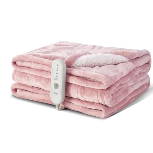 Dowin Pink Heated Blanket Full Size Throw Fleece Flannel Heating Warming Blankets with Auto Shut Off for Couch Office Chair Bed Adults Fuzzy Cozy Machine Washable 72x84
