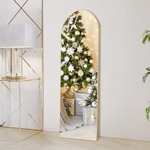OLIXIS Arched Full Length Mirror 59"x16" for Bedroom, Full Body Mirror with Stand, Hanging or Leaning for Wall, Aluminum Alloy Thin Frame Floor Standing for Living Room, Tall, Gold 7