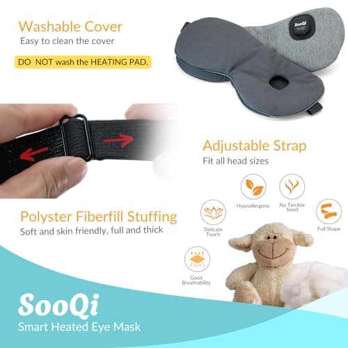 SooQi Rechargeable Cordless Heated Eye Mask - Weighted Compress with Graphene Heating for Dry Eyes, Fatigue, Sleep, and Travel 7