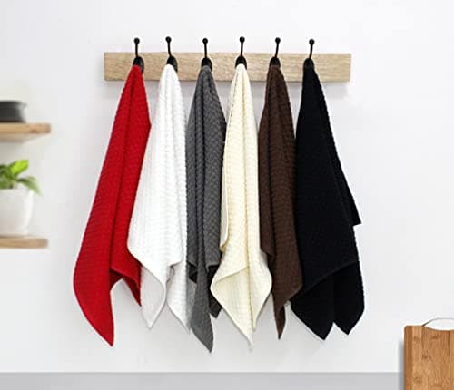 COTTON CRAFT Amazing Kitchen Towels - Set of 8 Terry Towel - 100% Cotton Euro Café Waffle Weave Dish Towel Set - Soft Absorbent Quick Dry Low Lint Reusable Pantry Bar Cleaning Cloth - 16x28 - Charcoal 8