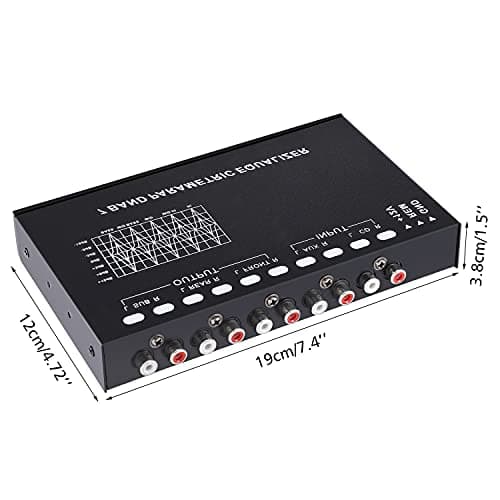 Facmogu 7-Band Car Audio Equalizer, Adjustable 7 Bands EQ Car Amplifier Graphic Equalizer with CD/AUX Input Select Switch, Front/Rear + Sub Output, for Boat RV RTV Motorcycle Car Stereo Tone Control 8