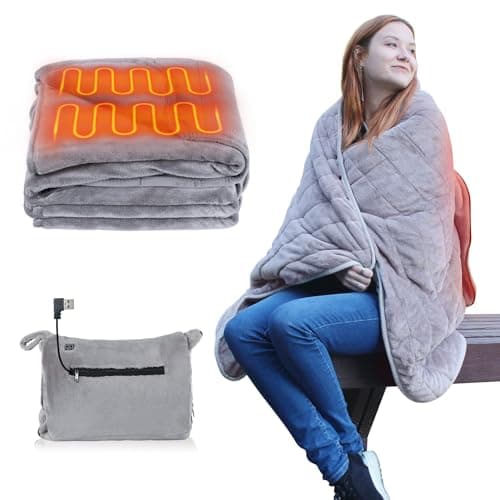 LENONE Portable USB Heated Blanket Battery Operated, 5V/2A USB Heated Blanket 3 Heating Levels Without Battery Pack, Plush Flannel Wearable Electric Throw, 3Hrs Auto Off&Overheat Protection