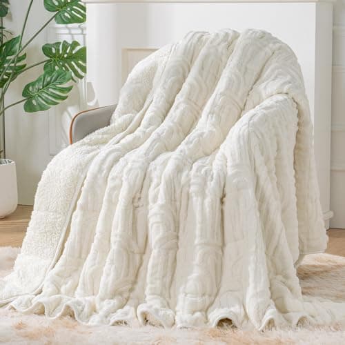Sherpa Fleece Adult Weighted Blanket Great for Sleep, 15 lbs Dual Sided Soft Fuzzy Heavy Blankets for Couch Bed Sofa, Cozy Warm Arched Jacquard Throw for Winter (Cream White, 48" x 72", 15 Pounds)