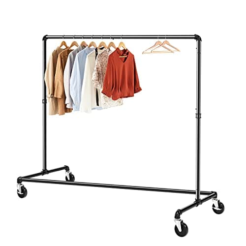GREENSTELL Clothes Rack, Z Base Industrial Pipe Clothing Rack, Rolling Clothes Rack Heavy Duty on Wheels with Brakes, Garment Rack for Hanging Clothes in Bedroom, Laundry Room, 1 Pack (59x24x63 inch)
