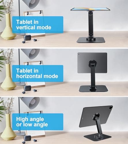 JUNEBOX Adjustable Magnetic Stand Holder for 10-18.5 Inch Small Portable Monitor Tablet, Aluminum Alloy Foldable Arm Swivel Desk POS Stand Mount for iPad Air Mini Pro 12.9 13, Samsung Galaxy Tabs 9