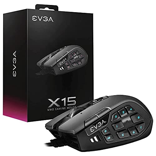 EVGA X15 MMO Gaming Mouse, 8k, Wired, Black, Customizable, 16,000 DPI, 5 Profiles, 20 Buttons, Ergonomic 904-W1-15BK-KR (Renewed)
