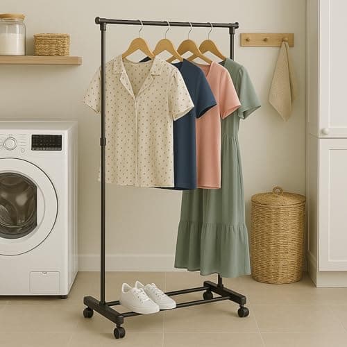 Honey-Can-Do Adjustable Height Rolling Metal Clothes Rack GAR-01122 Chrome 30 lbs 5