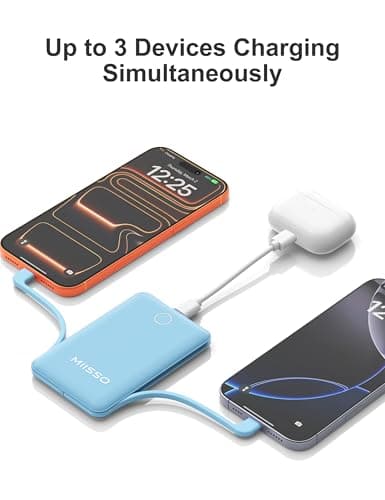 10000mAh Compatible with iPhone 15/16/17 and Android, Slim Portable Charger with Built in Cable, Power Bank Travel Charger External Battery Pack for Phone, 3 Output USB Type C Cord, Blue 5