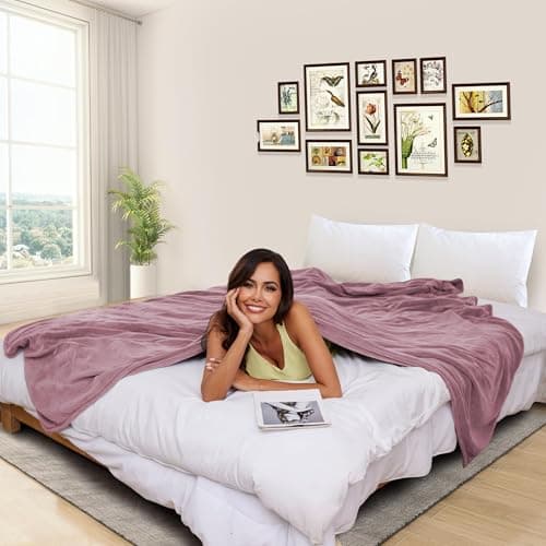 Electric Heated Blanket 62"x84" Twin Size, Soft Coral Fleece with 4 Heating Levels and 10 Hours Auto-Off, Machine Washable, Cozy Plush Fabric for Home, Purple 8