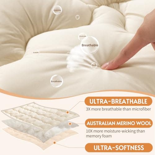 9 lbs Wool Mattress Topper - 80"x80" 7