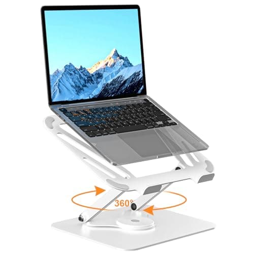 suptek Laptop Stand for Desk, Adjustable Computer Notebook Stand with 360° Rotating Base, Ergonomic Laptop Riser for Collaborative Work, Foldable & Portable Laptop Stand,fits for 11-17" Laptops,White