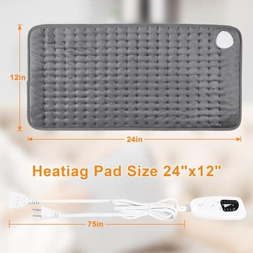 Deepsoon Heating Pad,Electric Heating Pads for Back,Neck,Abdomen,Moist Heating Pad for Shoulder,Knee,Arms,Legs,Dry/Moist Heat & Auto Shut Off,Christmas Gifts for Men and Women,Dark Gray,24x12 Inch 8