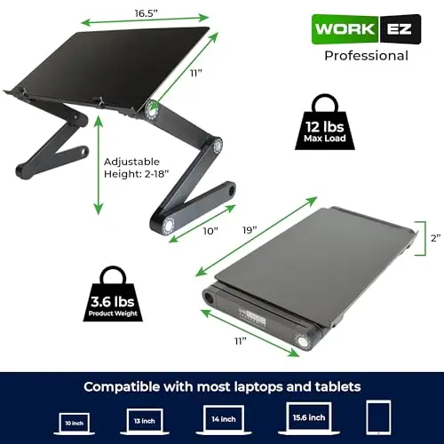WorkEZ Adjustable Laptop Stand for Desk, Adjustable Height Laptop Stand, Ergonomic Foldable Portable PC Holder, Computer Riser, Home Office Supplies 5
