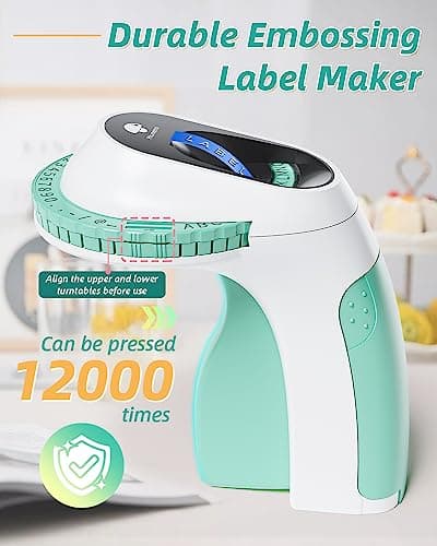 Memoqueen Green Embossing Label Maker with 6 Tapes, Portable Manual Vintage Label Writer,Old School Embossed Label Maker Printer for Office Home Organization and DIY Crafting 6
