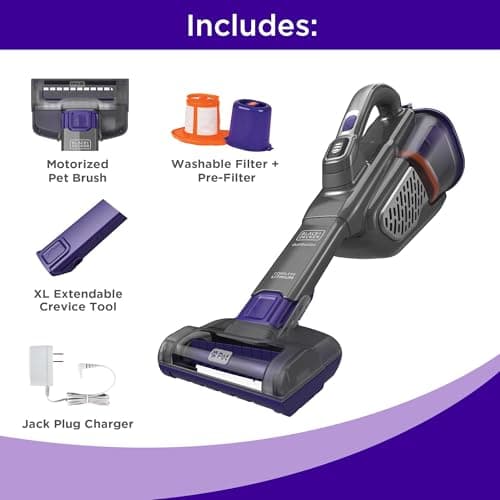 BLACK+DECKER dust buster Handheld Vacuum Cordless, Pet Hair Vacuum, Portable for Home and Car with Pet Brush, Rechargeable, Powerful Suction, Washable Bowl Filter,furbuster AdvancedClean (HHVK515JP07) 9