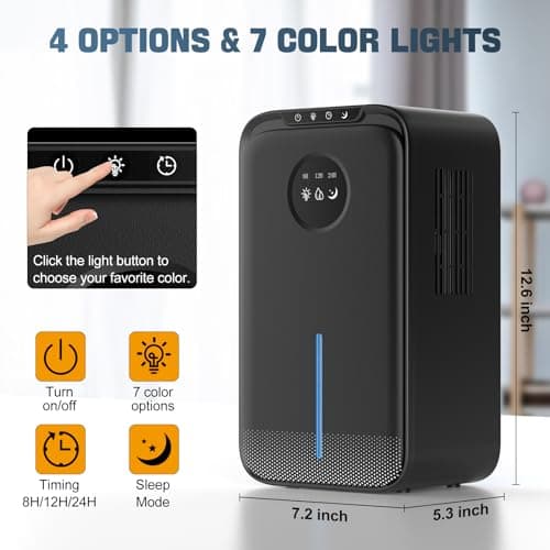 SAMSICHI Dehumidifier, 85 OZ Dehumidifiers for Room for Home, (800 sq. ft.) Quiet Dehumidifiers for Bathroom, Bedroom, Closet, RV, 7 Colors LED Auto Shut Off Dehumidifier with Drain Hose 5