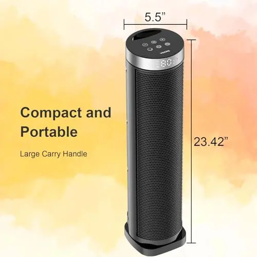 Space Heater for Indoor Use with Remote - 70° Oscillating Tower Electric Heater, 24 Inchs, 12H Timer, 1500W Quiet PTC Ceramic Heating with Thermostat, Fast Safety Heat for Office, Home, Bedroom 7