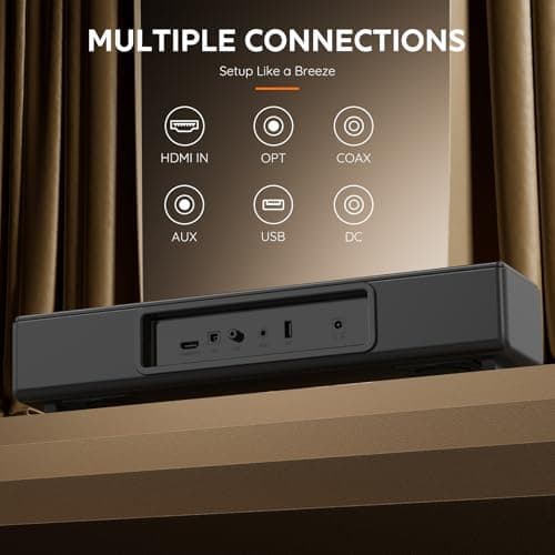 2.0 CH Dolby Digital Sound Bar - Bluetooth Home Theater Speaker with HDMI ARC, Optical, Aux for Smart TV, Gaming, PC & Projector, Compact Speaker Bar with 3D Surround Sound Home Theater Soundbar 5