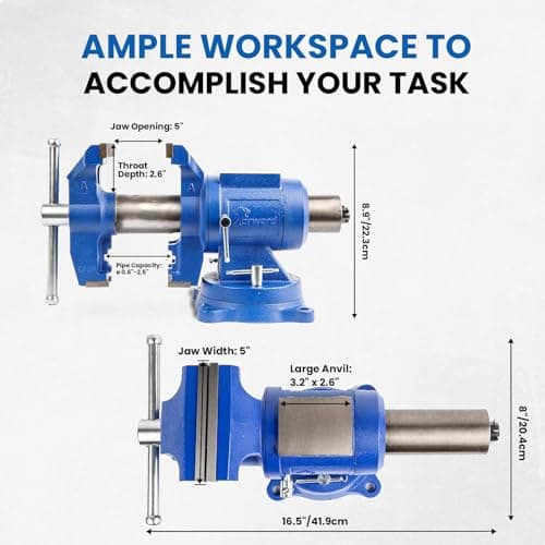 Forward DT08125A 5-Inch Heavy Duty Bench Vise 360-Degree Swivel Base and Head with Anvil (5", Ductile Iron) 5