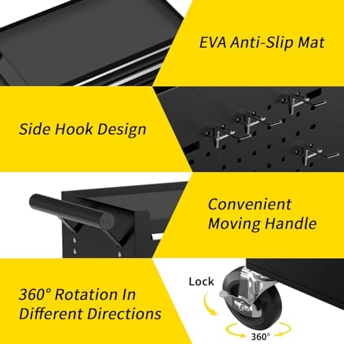 On Shine 8 Drawer Rolling Tool Chest, Large Capacity Rolling Tool Box with Wheels, Locking Mechanical Tool Chest, Portable Tool Box with Sliding Drawers for Garage Workshop and Tool Room (Black) 7