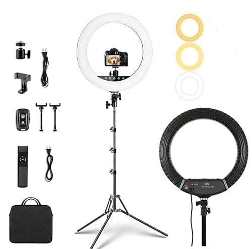 ZEFRONT 18" Professional LED Ring Light Kit with Tripod,CRI≥95, 3000K-6000K Adjustable Brightness & Color Temp, Includes Phone Holder & Remote for Live Streaming, YouTube, TikTok, Photography, Makeup