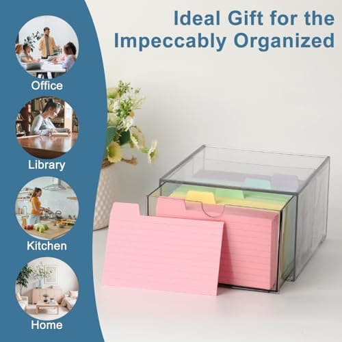 BTSKY Clear 3 x 5 Inch Index Card Storage Drawer Plastic Index Card Box for Office Desk Notecard Box Recipe Flashcards Holder , Recipe Notecard Storage Box Photo Holder Organizer 5
