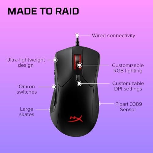 HyperX Pulsefire Raid – Gaming Mouse, 11 Programmable Buttons, RGB, Ergonomic Design, Comfortable Side Grips, Software-Controlled Customization,Black 10