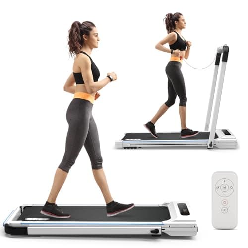 REDLIRO 2-in-1 Folding Treadmill - Under Desk Treadmill Compact Fold Up Walking Pad, Portable for Small Space with Remote Control, LED Display for Home & Office Use