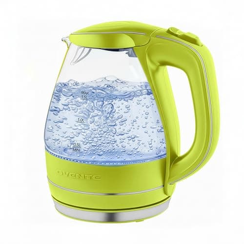 OVENTE Electric Kettle, 1.5L Borosilicate Glass Countertop Water Heater and Boiler for Coffee or Tea, BPA-Free, Auto Shut-Off, Boil-Dry Protection, Removable and Washable Spout Filter, Green KG83G