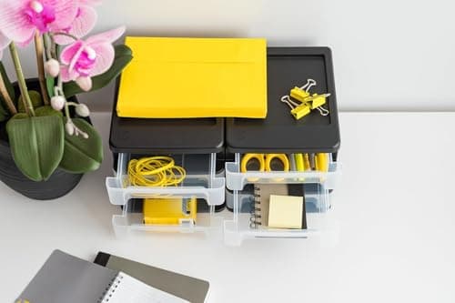 IRIS USA Plastic Stacking Desk Top 3-Drawer Storage Organizer, 2-Pack, for Makeup Vanity Nail Polish Bathroom Stationery Art Craft Supplies Kitchen Office Garage and Small Organization, Small, Black 7